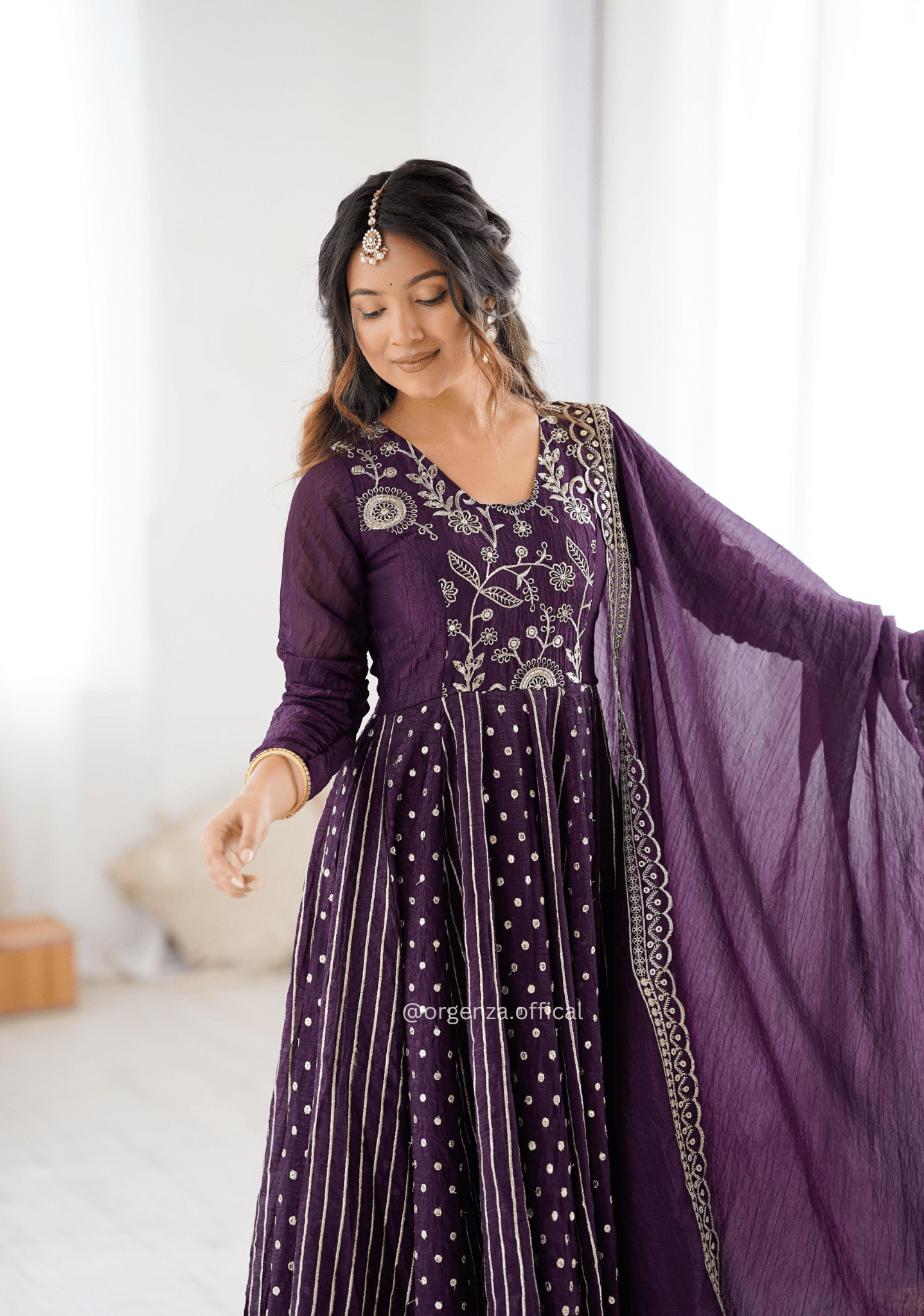 Purple Colour Crunchy Silk Anarkali Kurti - Orgenza Store - digisoch