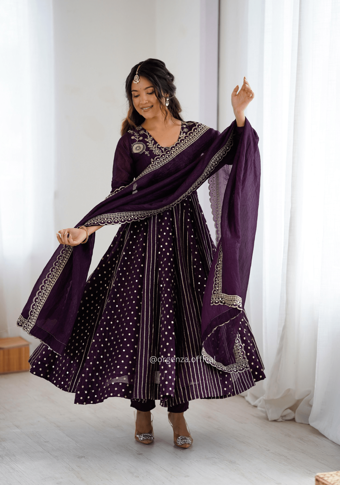 Purple Colour Crunchy Silk Anarkali Kurti - Orgenza Store - digisoch