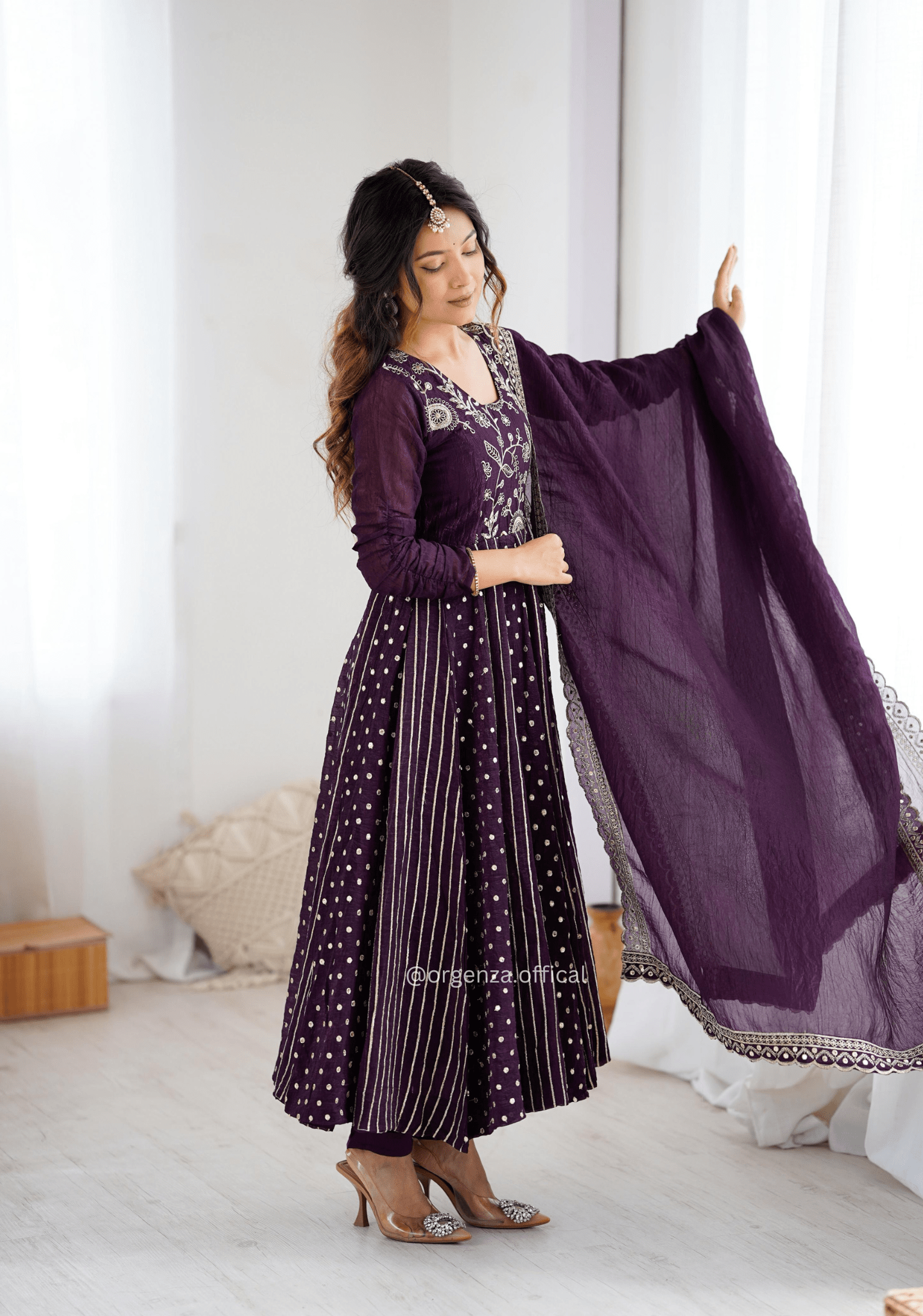 Purple Colour Crunchy Silk Anarkali Kurti - Orgenza Store - digisoch