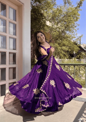 Purple Fendi Satin Party Wear Gown Set - Orgenza Store - digisoch