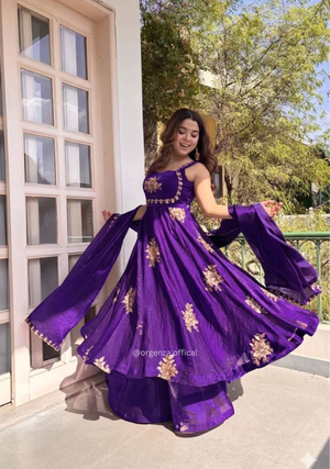 Purple Fendi Satin Party Wear Gown Set - Orgenza Store - digisoch