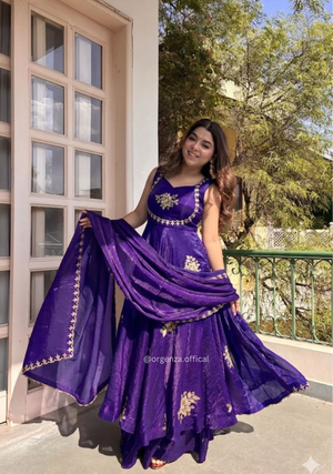 Purple Fendi Satin Party Wear Gown Set - Orgenza Store - digisoch