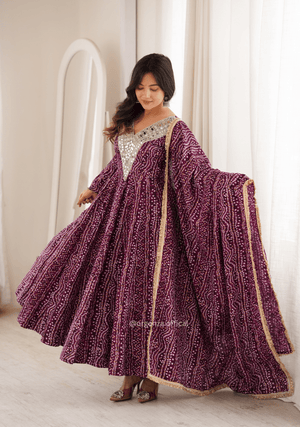 Rayon Mirror Embroidered Gown Set - Orgenza Store - digisoch