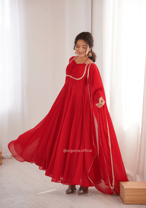 Red Fox Georgette Anarkali Gown Set - Orgenza Store - digisoch