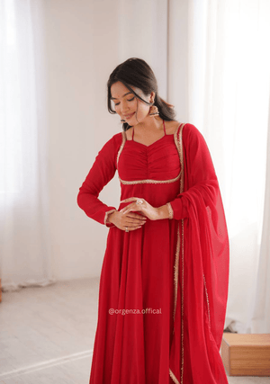 Red Fox Georgette Anarkali Gown Set - Orgenza Store - digisoch