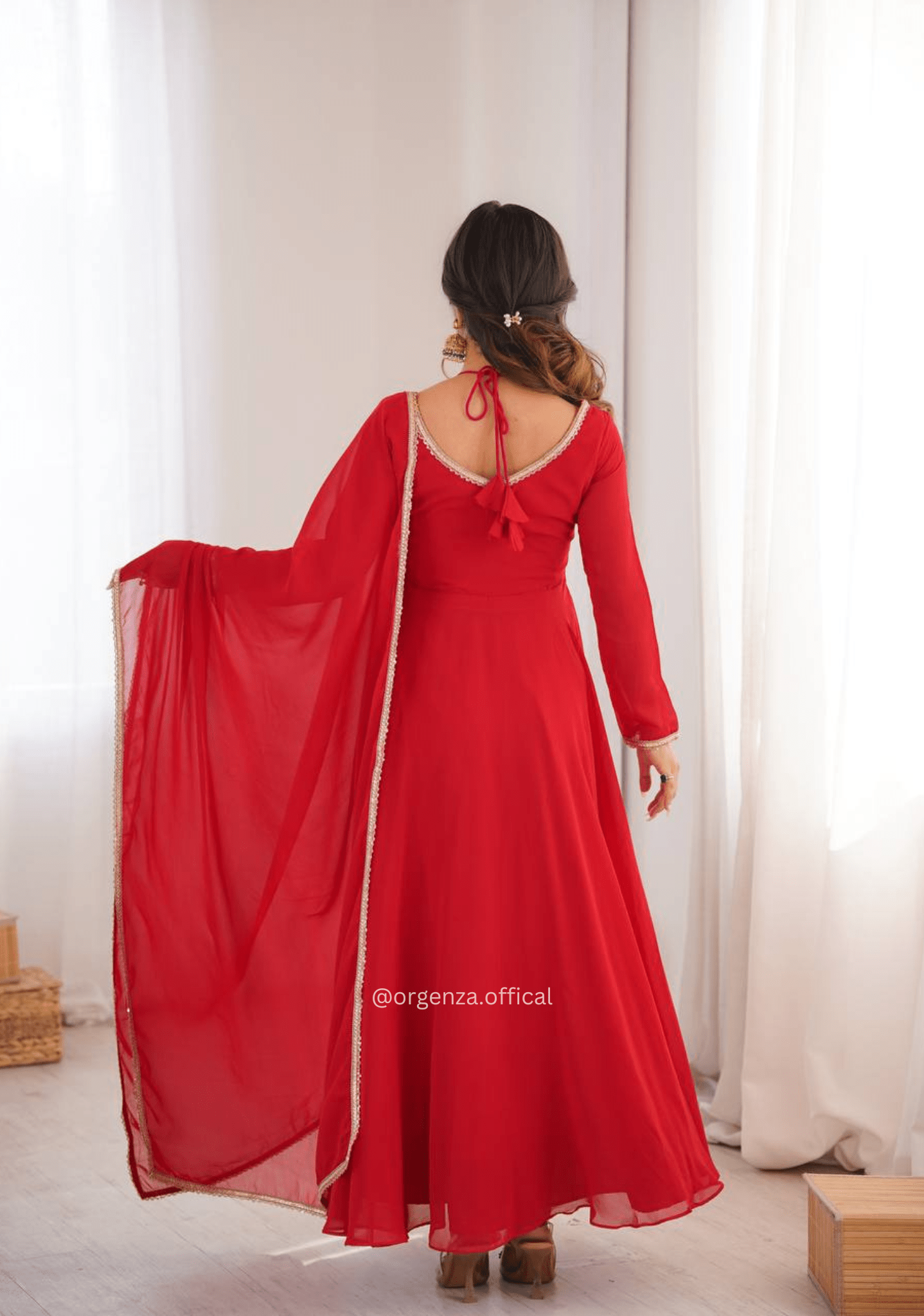 Red Fox Georgette Anarkali Gown Set - Orgenza Store - digisoch