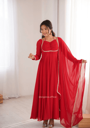 Red Fox Georgette Anarkali Gown Set - Orgenza Store - digisoch