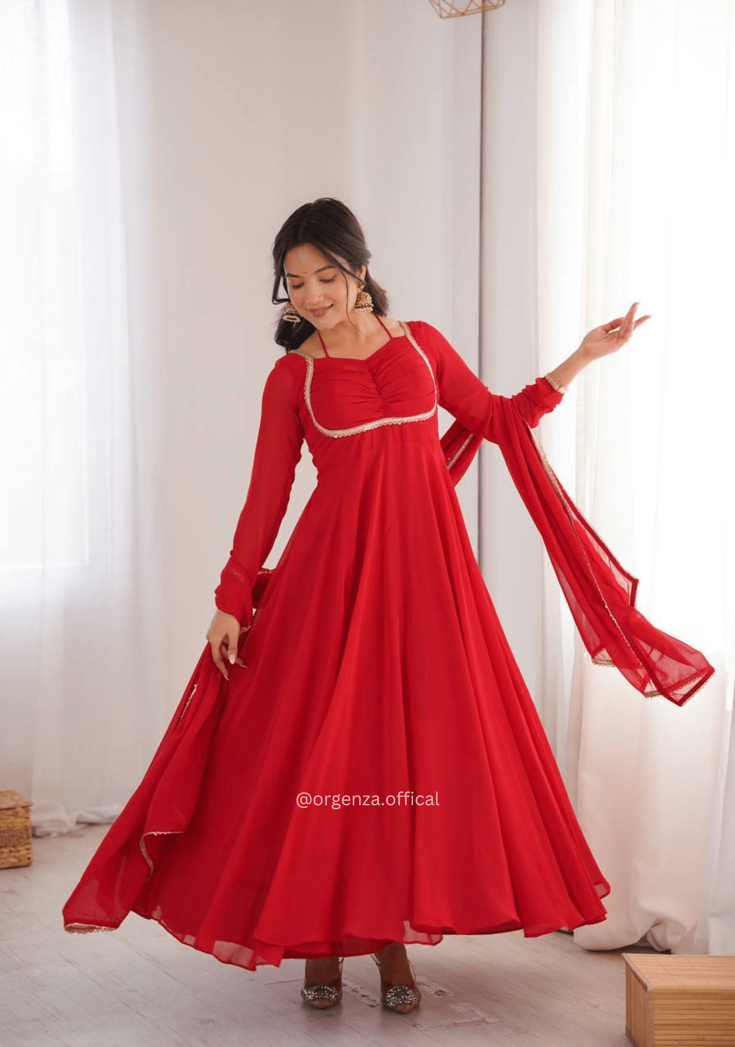 Red Fox Georgette Anarkali Gown Set - Orgenza Store - digisoch