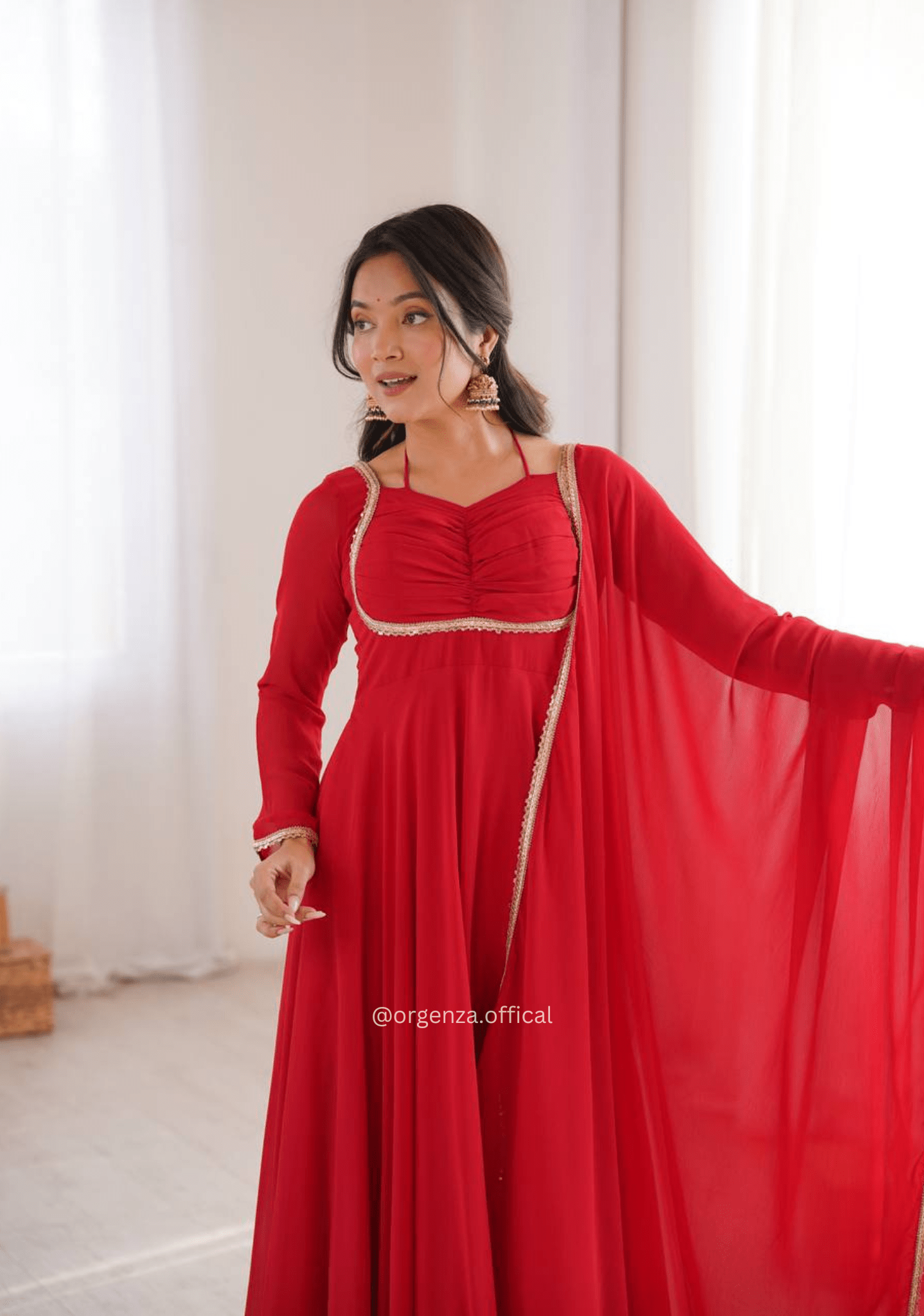 Red Fox Georgette Anarkali Gown Set - Orgenza Store - digisoch