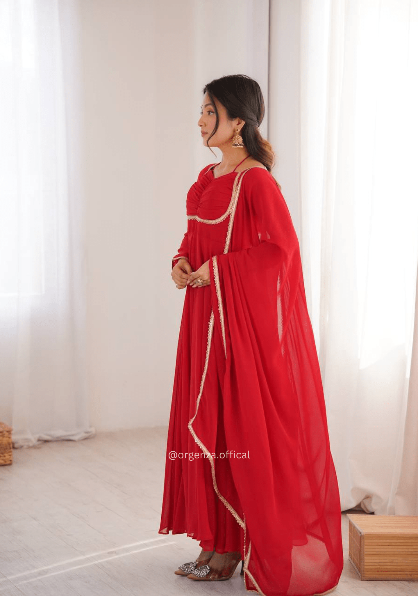 Red Fox Georgette Anarkali Gown Set - Orgenza Store - digisoch