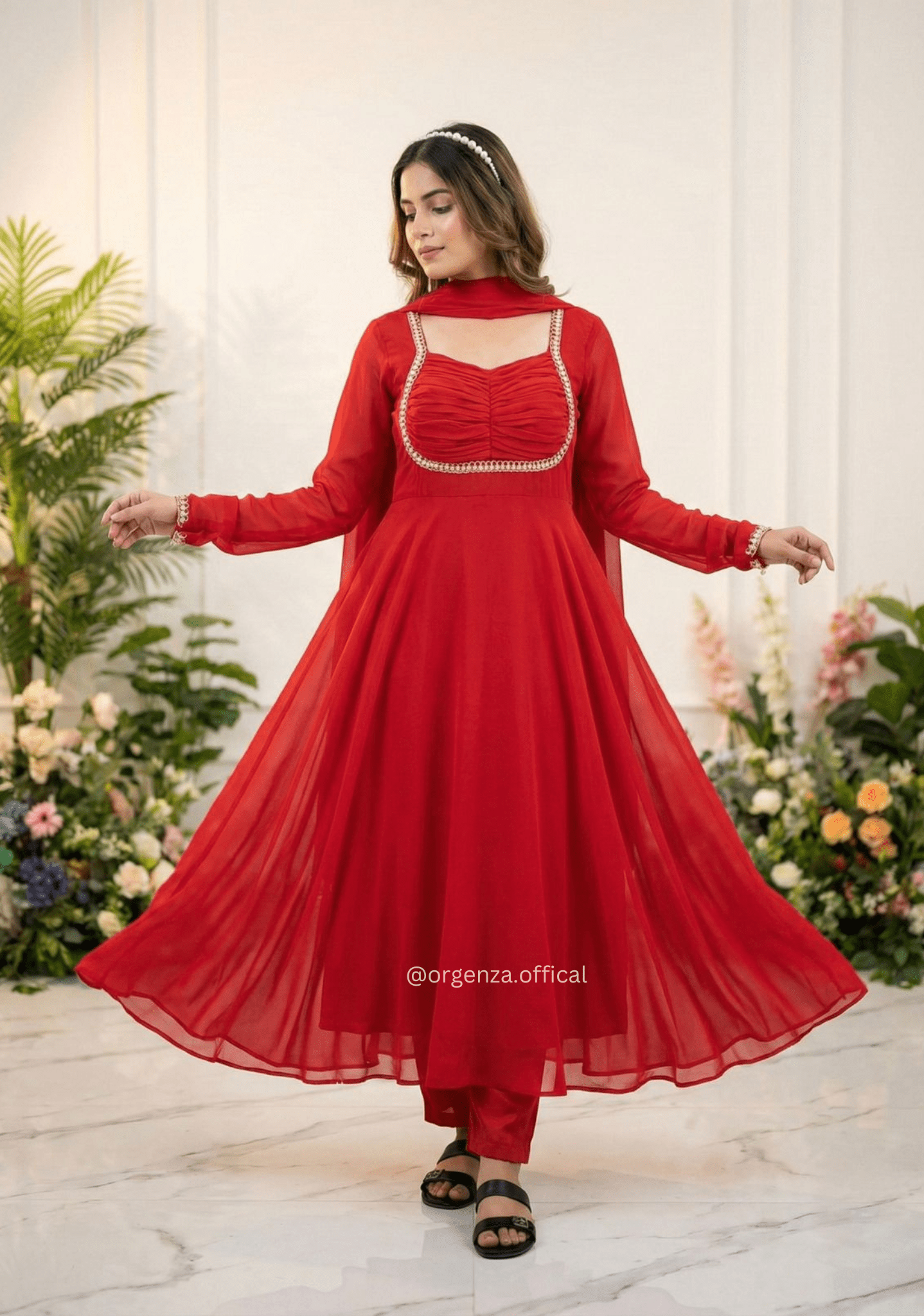 Red Fox Georgette Gown with Dupatta & Pant - Orgenza Store - digisoch