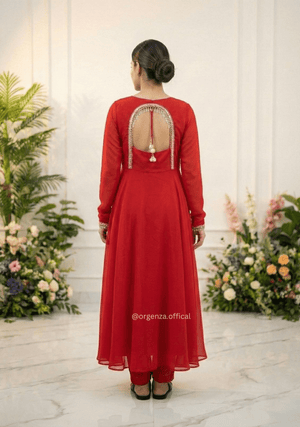 Red Fox Georgette Gown with Dupatta & Pant - Orgenza Store - digisoch