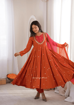 Roman Silk Anarkali Gown Set with Mirror Work - Orgenza Store - digisoch