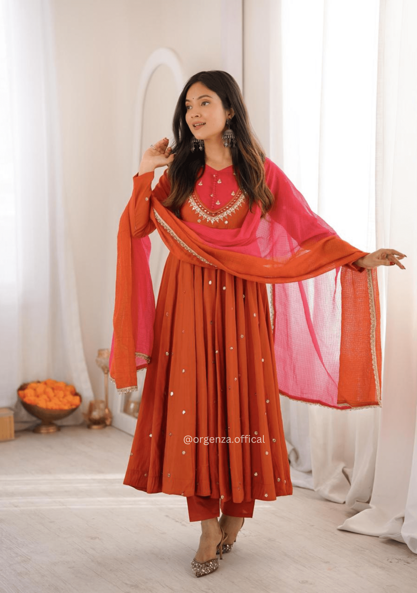 Roman Silk Anarkali Gown Set with Mirror Work - Orgenza Store - digisoch