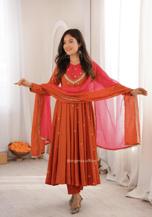 Roman Silk Anarkali Gown Set with Mirror Work - Orgenza Store - digisoch