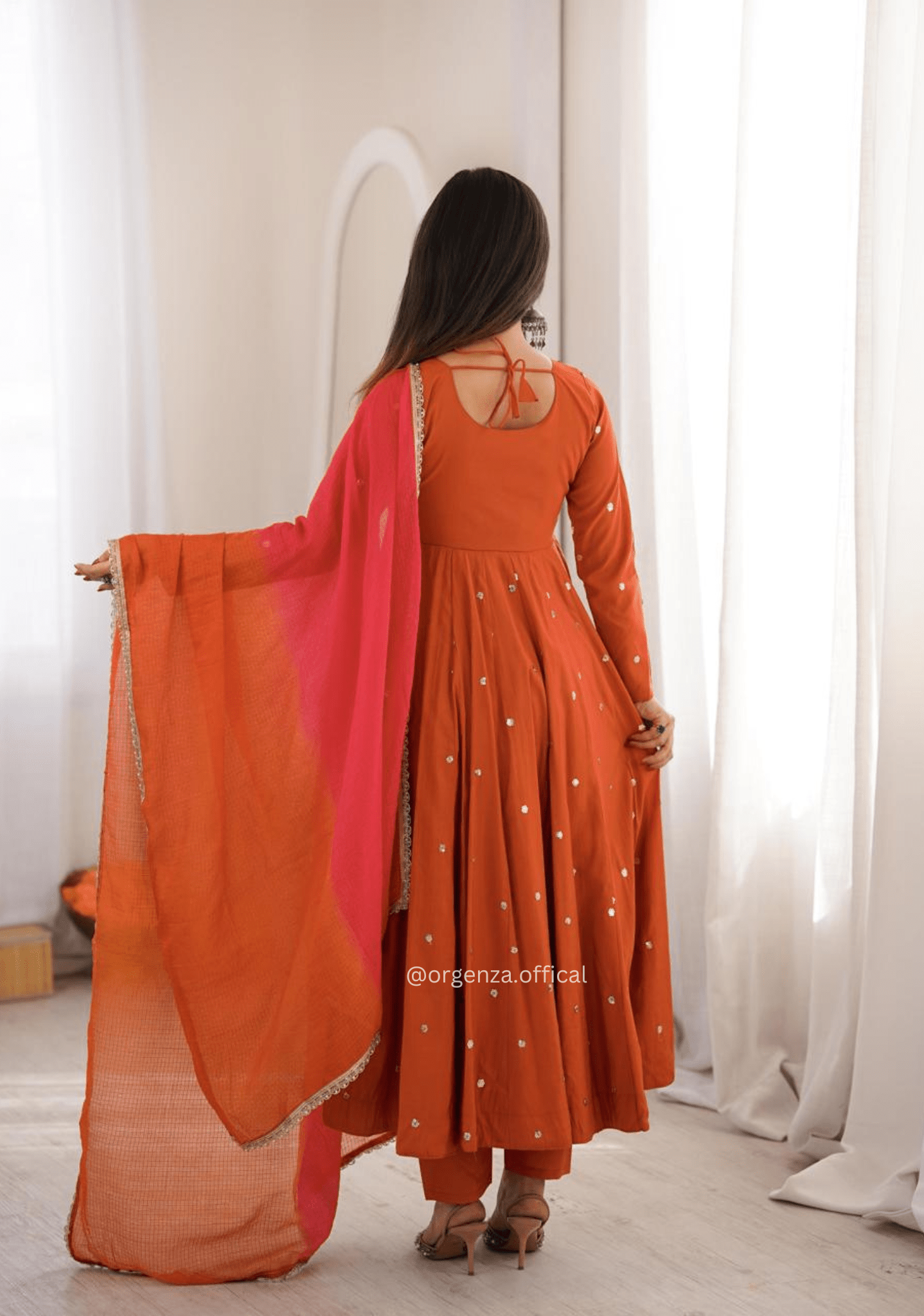 Roman Silk Anarkali Gown Set with Mirror Work - Orgenza Store - digisoch