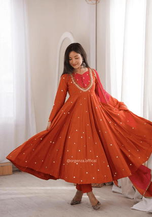 Roman Silk Anarkali Gown Set with Mirror Work - Orgenza Store - digisoch
