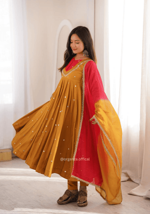 Roman Silk Anarkali Suit Set with Real Mirror Work - Orgenza Store - digisoch
