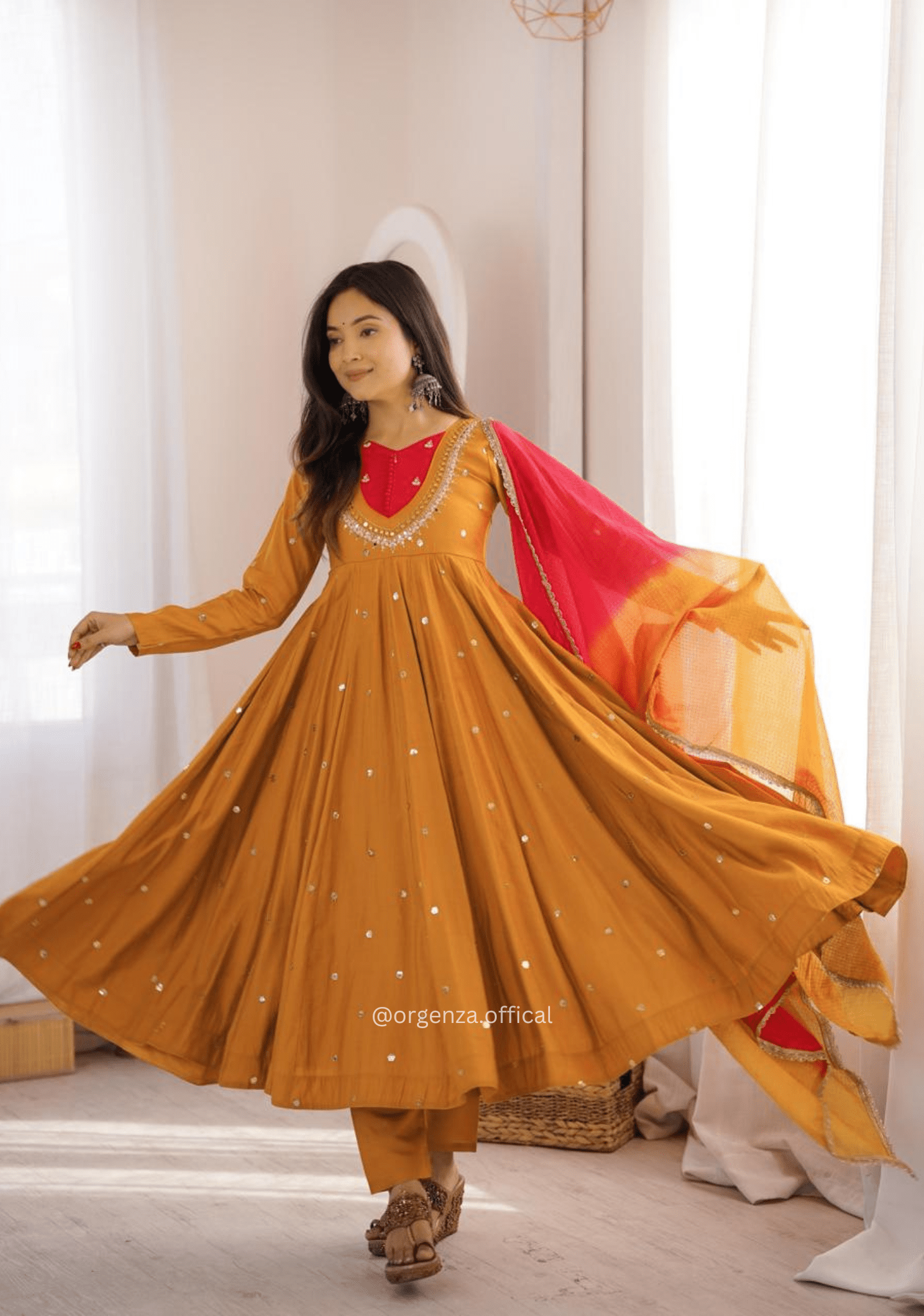 Roman Silk Anarkali Suit Set with Real Mirror Work - Orgenza Store - digisoch