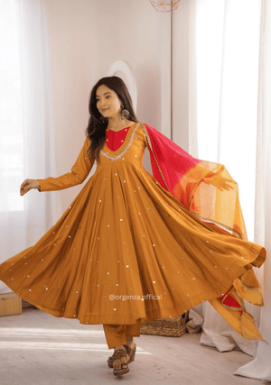 Roman Silk Anarkali Suit Set with Real Mirror Work - Orgenza Store - digisoch