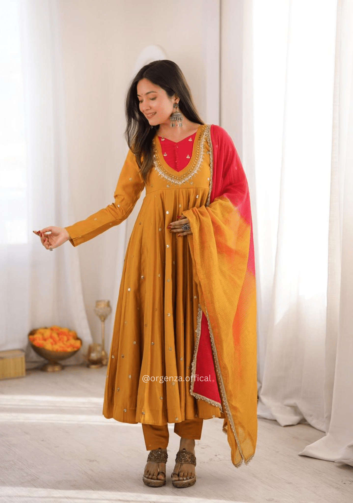 Roman Silk Anarkali Suit Set with Real Mirror Work - Orgenza Store - digisoch