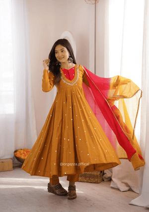 Roman Silk Anarkali Suit Set with Real Mirror Work - Orgenza Store - digisoch
