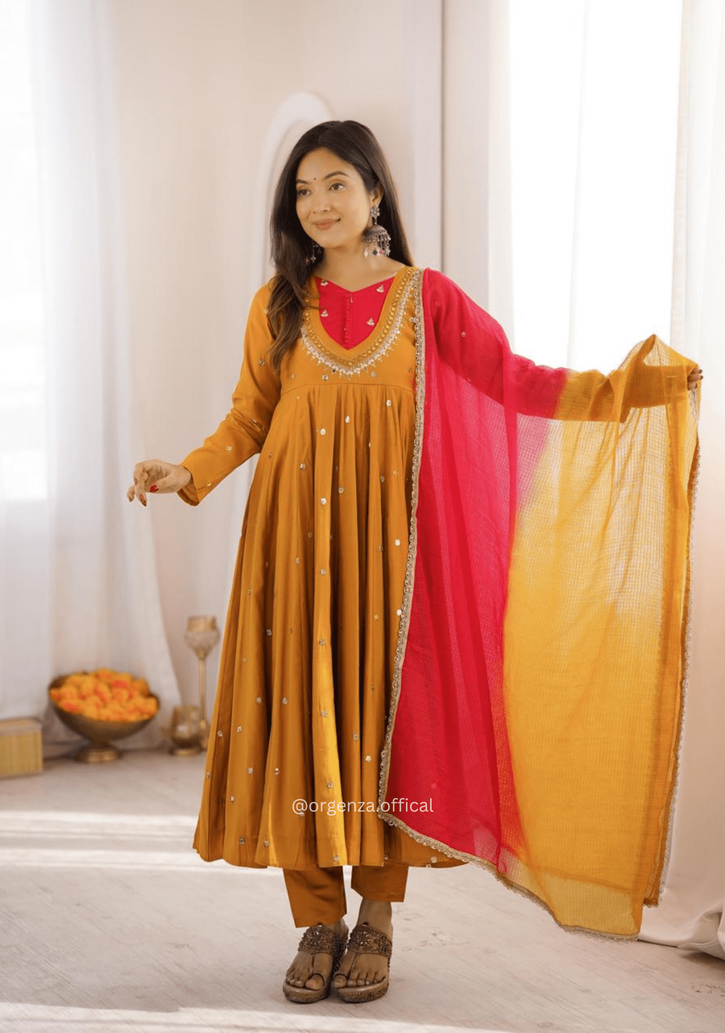 Roman Silk Anarkali Suit Set with Real Mirror Work - Orgenza Store - digisoch