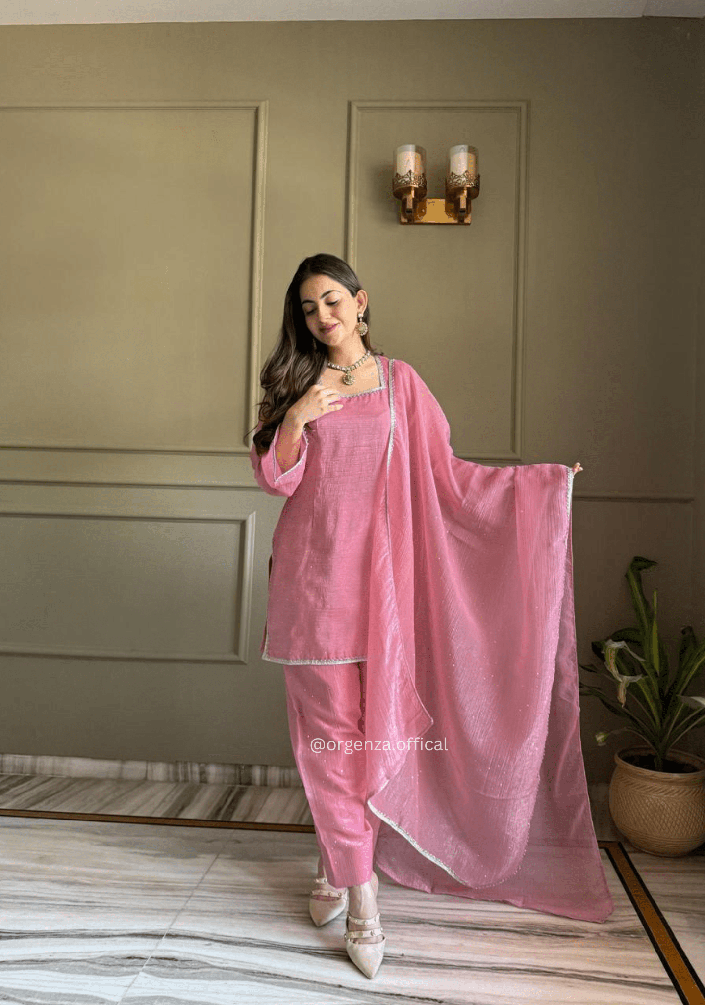 Royal Crunchy Silk Farshi Salwar Set with Swarovski Lace Dupatta for Women - Orgenza Store - digisoch