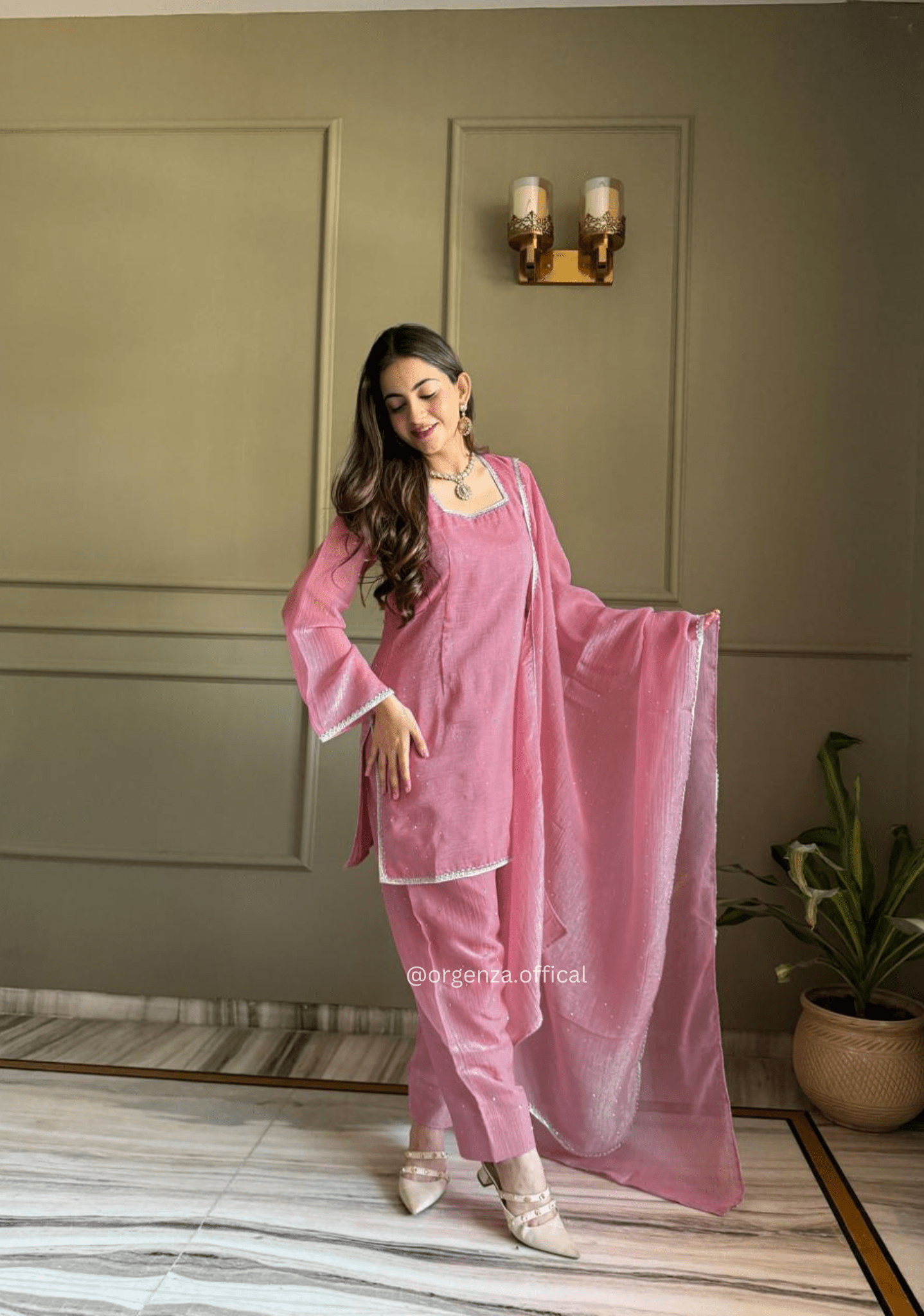 Royal Crunchy Silk Farshi Salwar Set with Swarovski Lace Dupatta for Women - Orgenza Store - digisoch