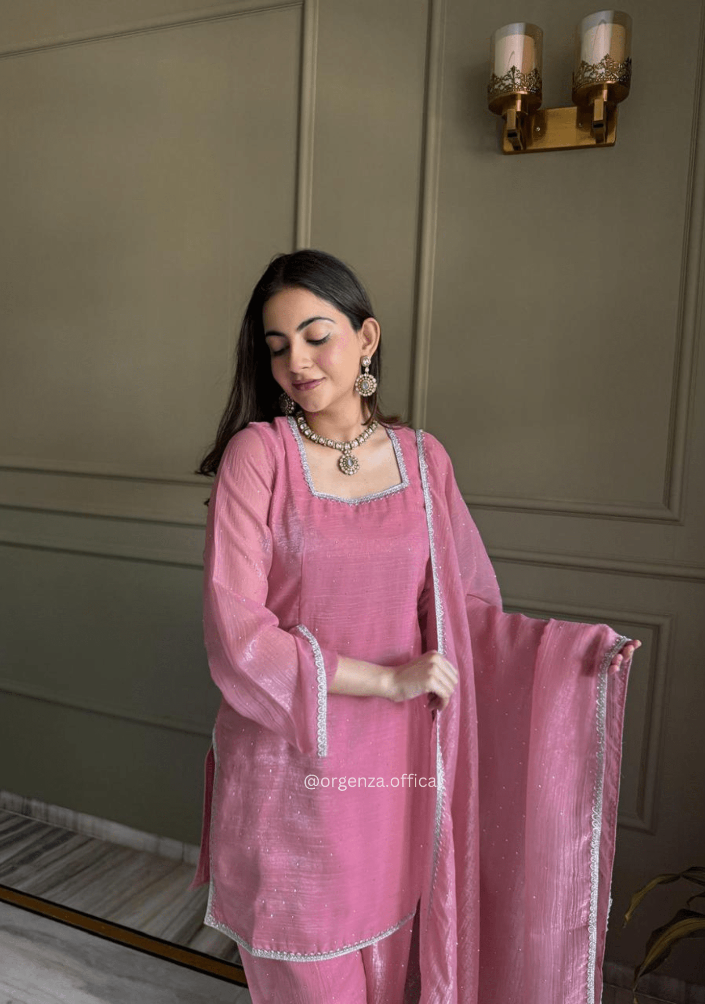 Royal Crunchy Silk Farshi Salwar Set with Swarovski Lace Dupatta for Women - Orgenza Store - digisoch