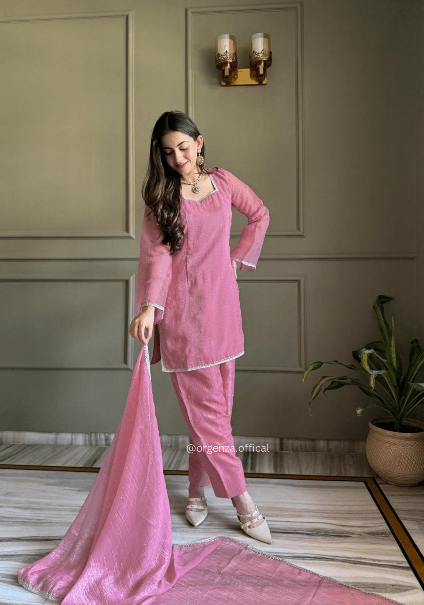 Royal Crunchy Silk Farshi Salwar Set with Swarovski Lace Dupatta for Women - Orgenza Store - digisoch