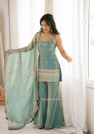 Sea Green Frendy Silk Embroidered Kurta Set - Orgenza Store - digisoch
