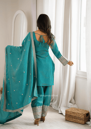 Sea Green NC Vichitra Silk Farshi Salwar Suit Set - Orgenza Store - digisoch