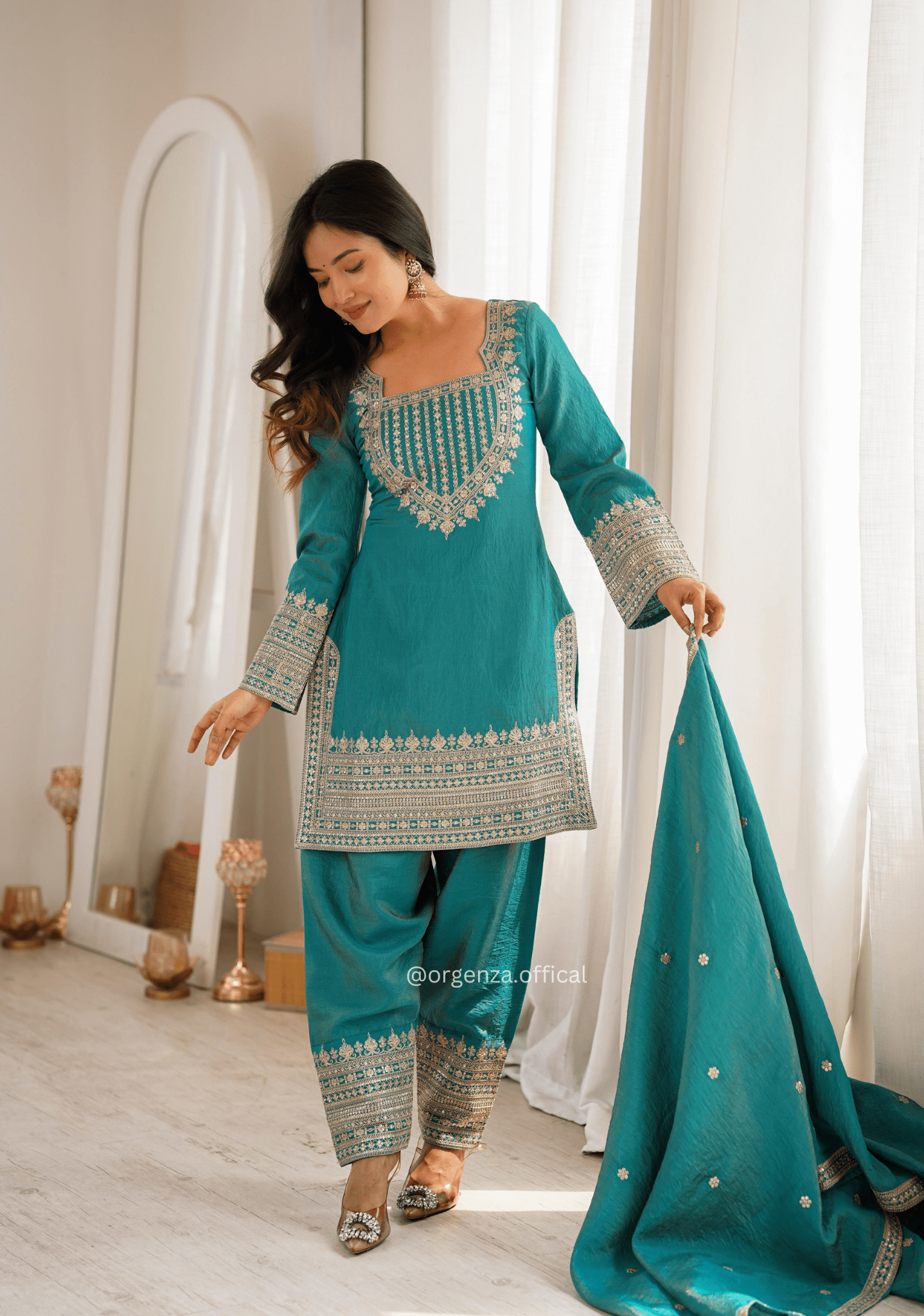 Sea Green NC Vichitra Silk Farshi Salwar Suit Set - Orgenza Store - digisoch