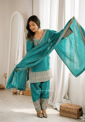 Sea Green NC Vichitra Silk Farshi Salwar Suit Set - Orgenza Store - digisoch