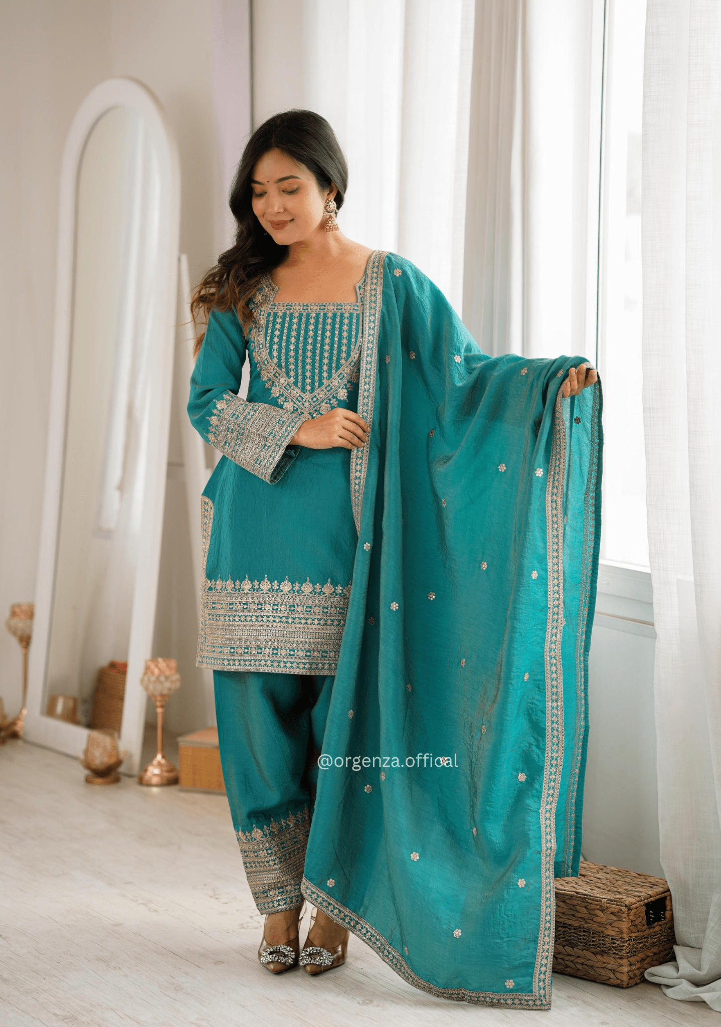 Sea Green NC Vichitra Silk Farshi Salwar Suit Set - Orgenza Store - digisoch