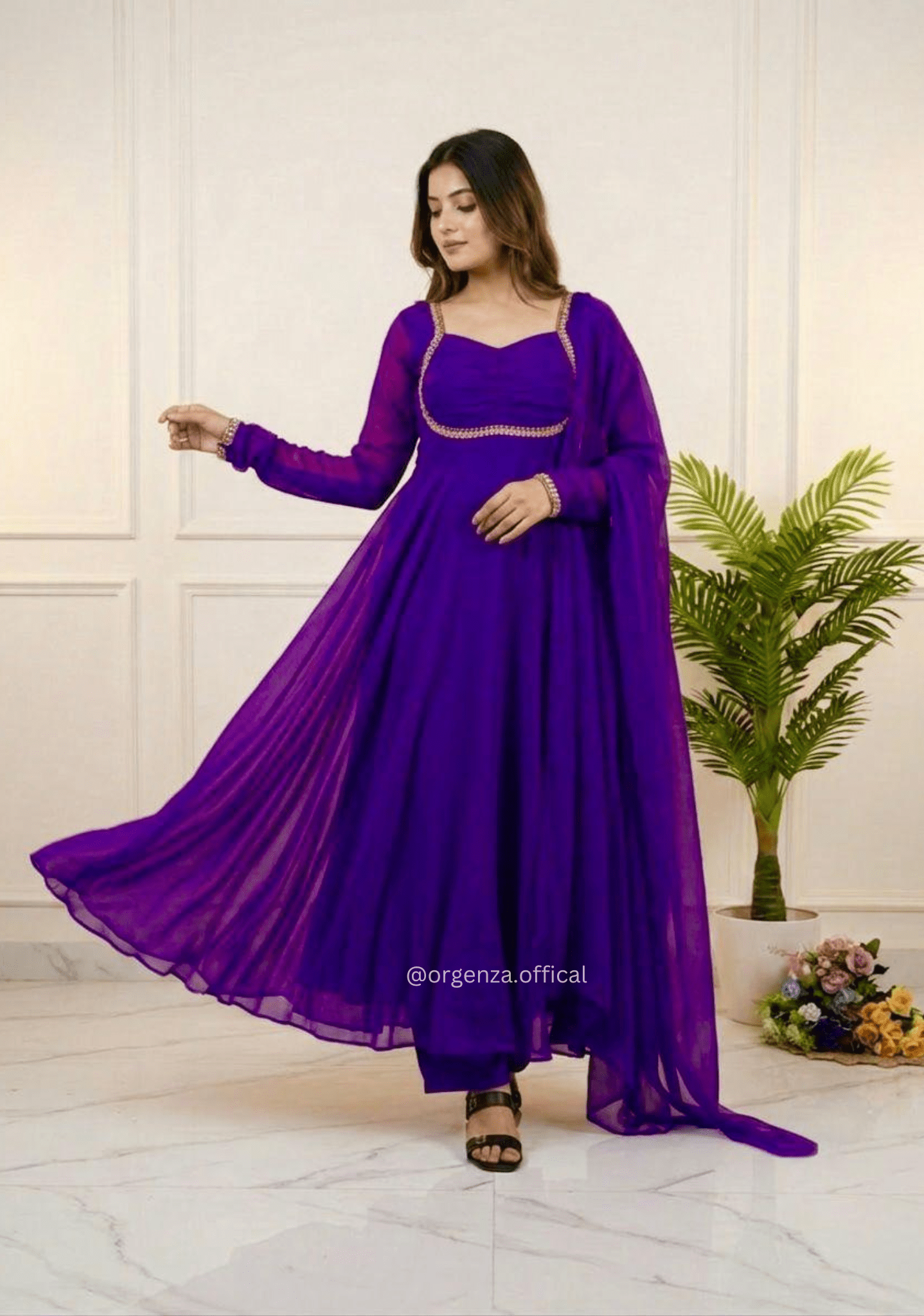 Violet Fox Georgette Gown with Dupatta & Pant - Orgenza Store - digisoch