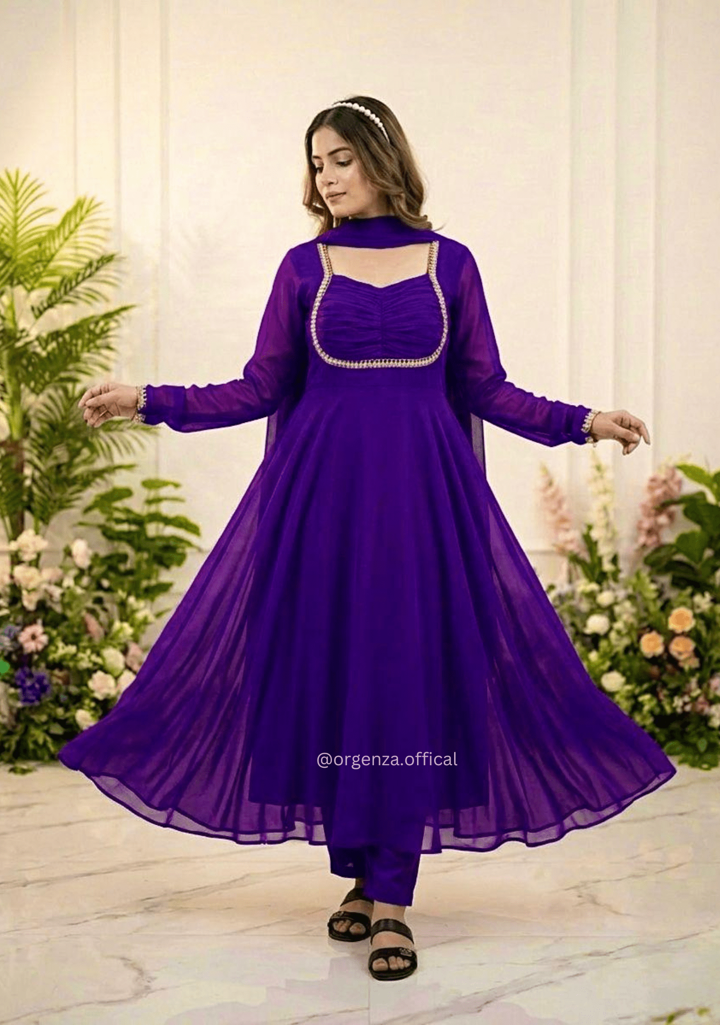 Violet Fox Georgette Gown with Dupatta & Pant - Orgenza Store - digisoch