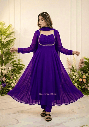 Violet Fox Georgette Gown with Dupatta & Pant - Orgenza Store - digisoch