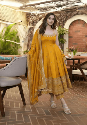 Yellow Vichitra Silk Anarkali Suit Set - Orgenza Store - digisoch