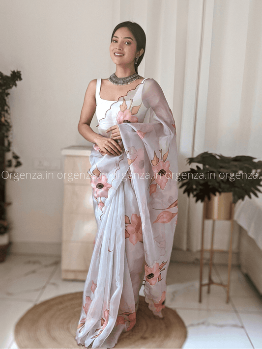 Pure Organza Silk Saree With Hand Work - Orgenza Store