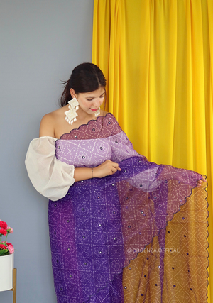 Purple Colour Bandhani Printed Organza Saree - Orgenza Store