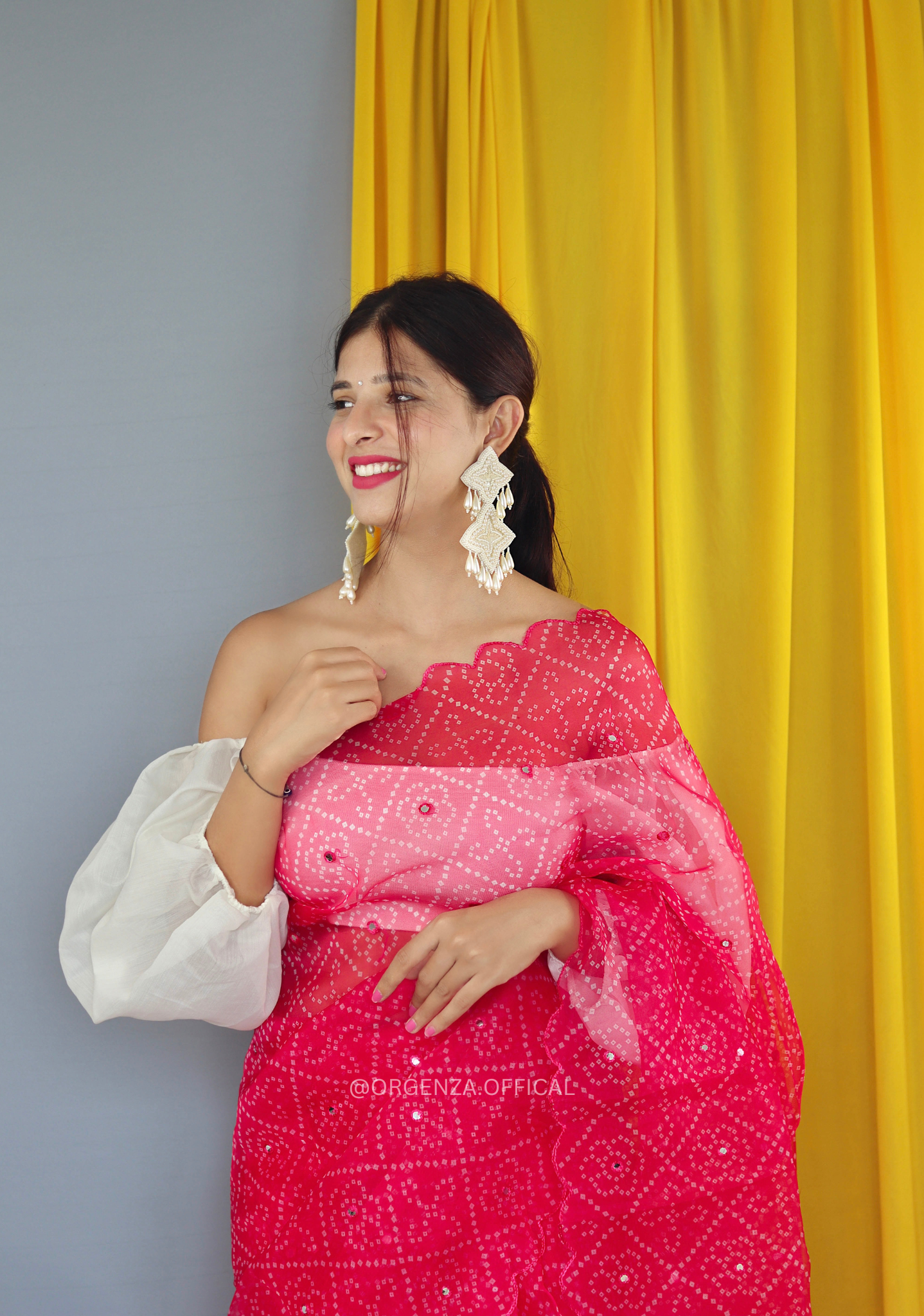 Pure Organza Saree With Bandhani Print - Orgenza Store