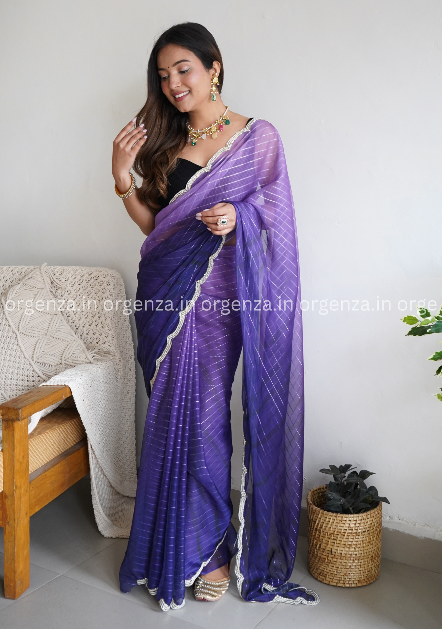 Purple Colour Soft Silk Saree With Handwork On Border - Orgenza Store