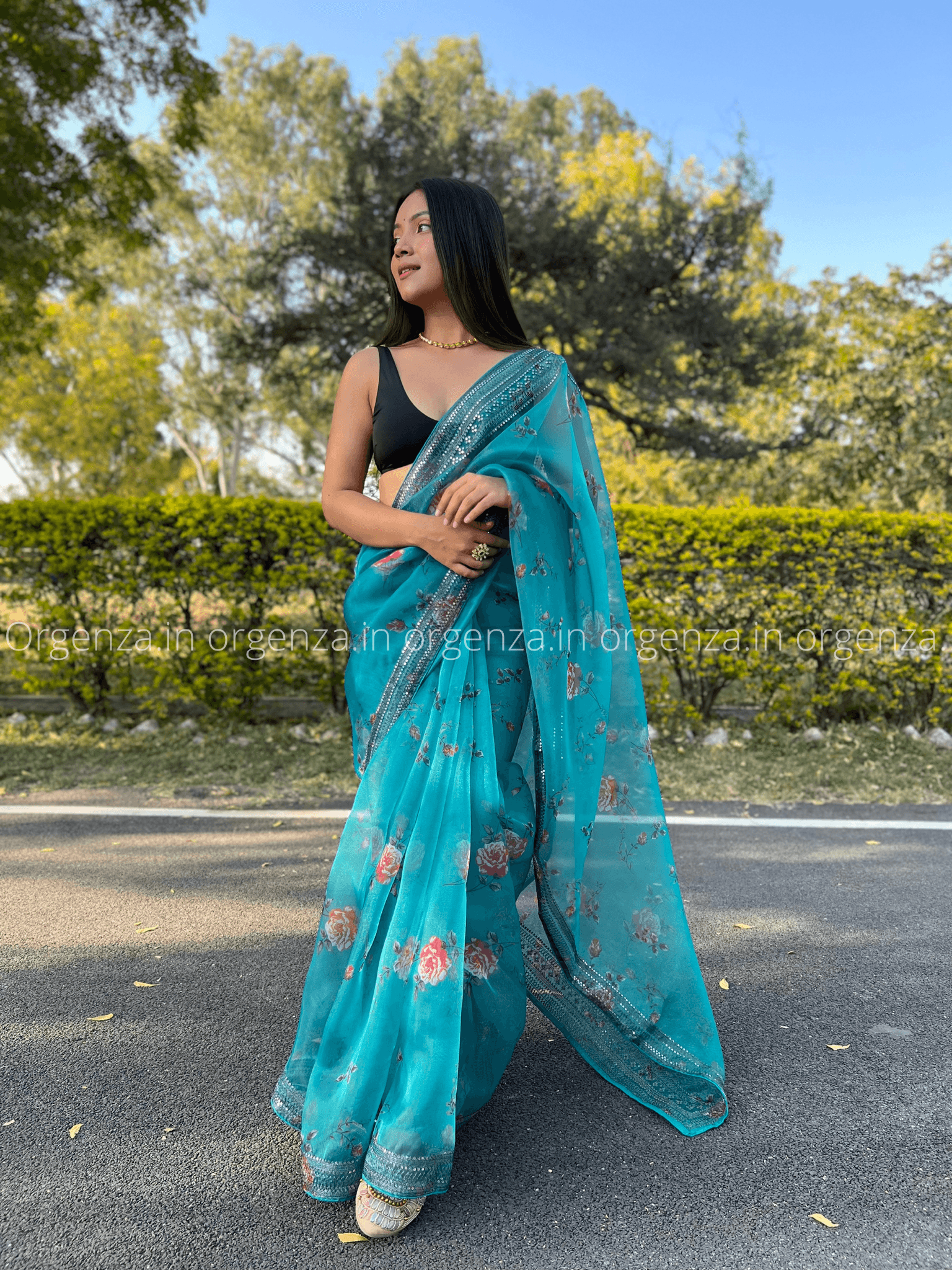 Sea Green Codding Sequence Organza Saree - Orgenza Store