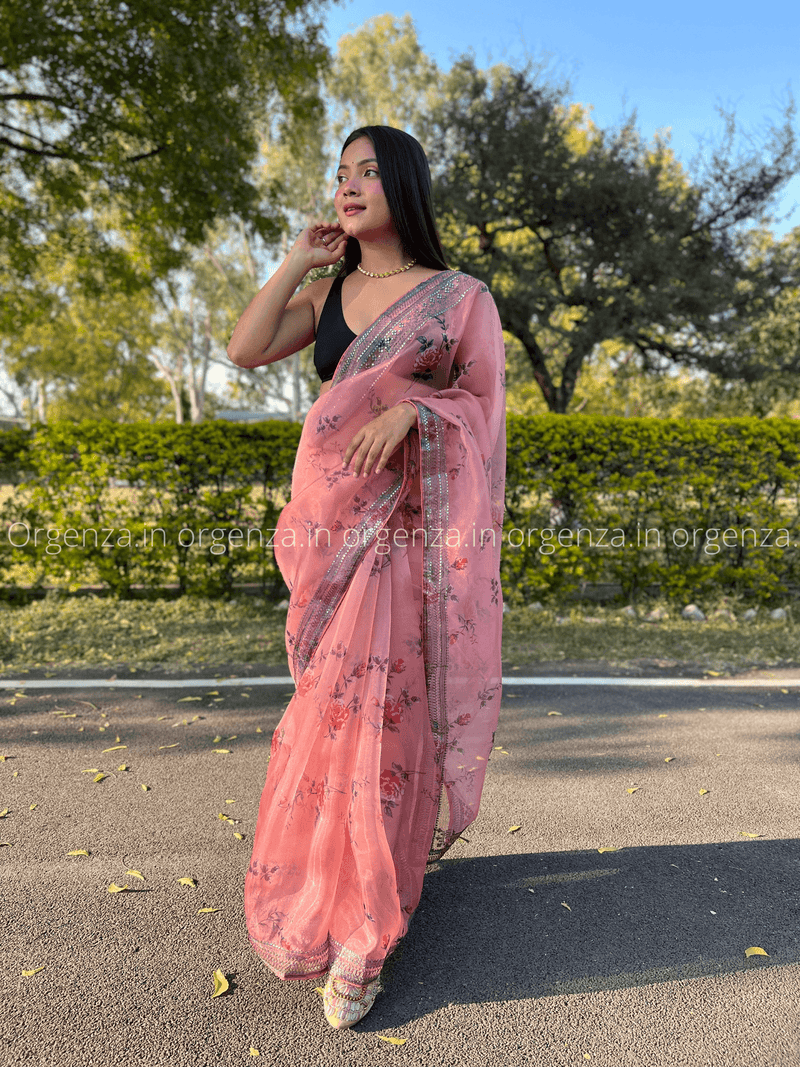 Buy Black and Pink Georgette Sequence Saree With Blouse Online. – Odette