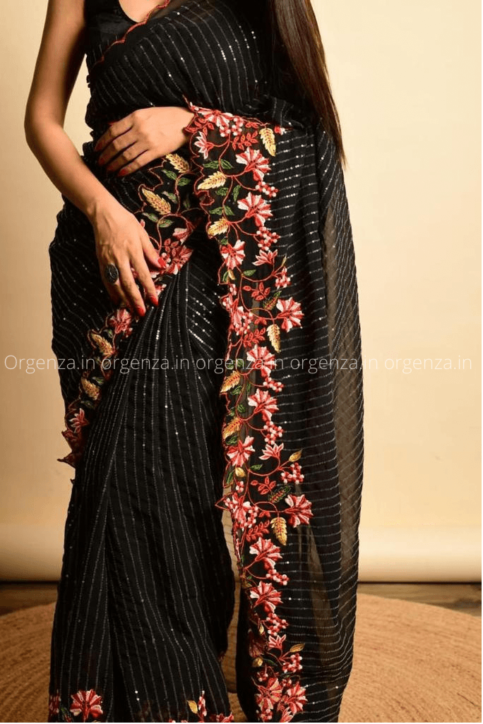 Fox Georgette Silk Saree With Sequence Work - Orgenza Store