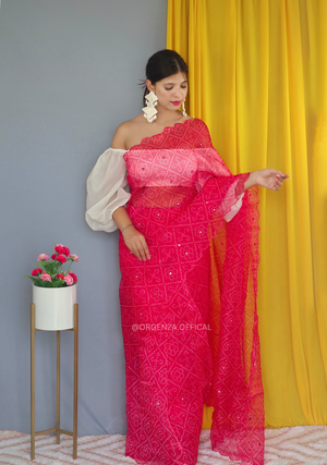 Pure Organza Saree With Bandhani Print - Orgenza Store