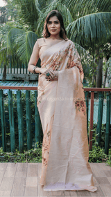 Pure Banarashi Printed Silk Saree With Border - Orgenza Store