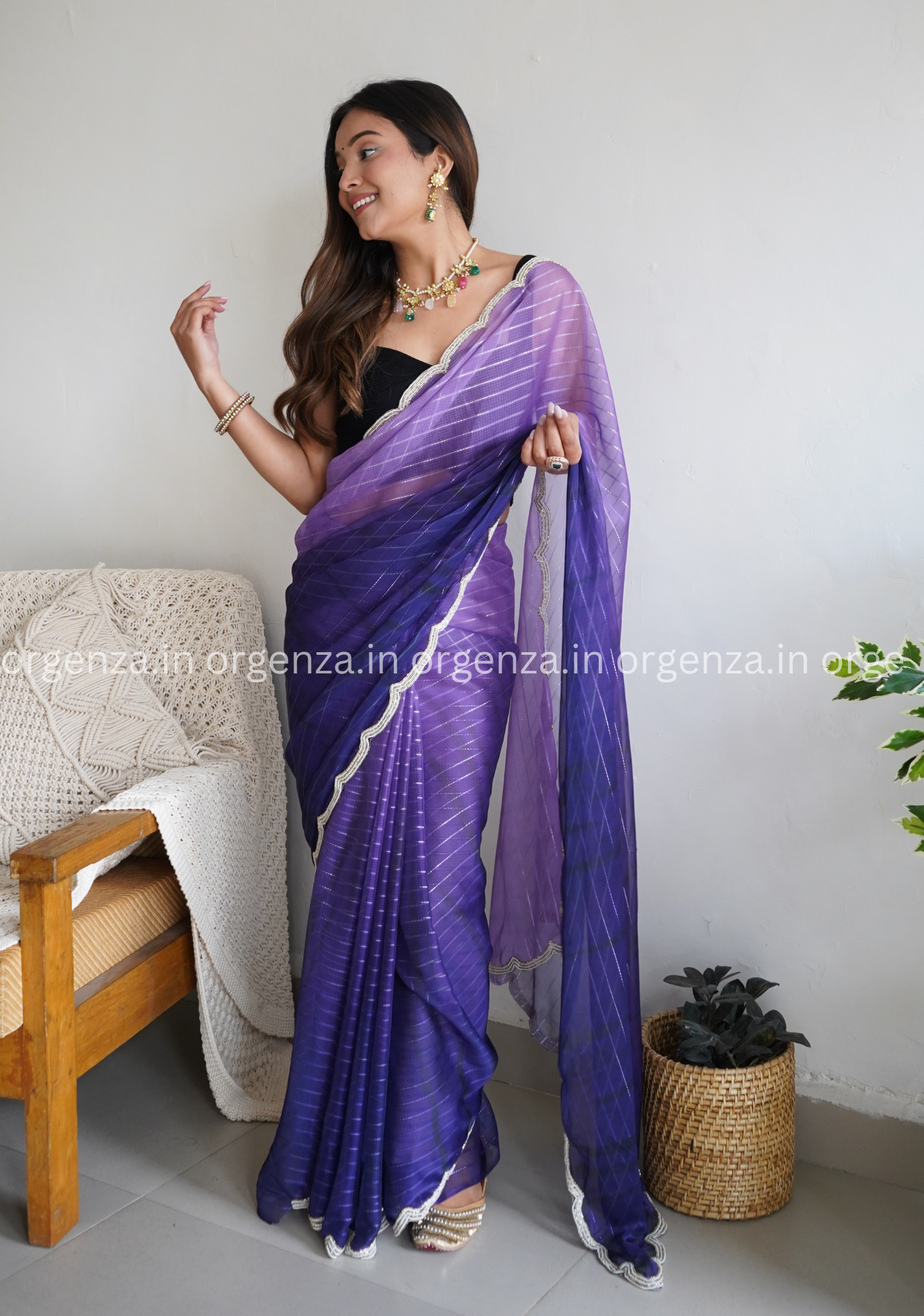 Purple Colour Soft Silk Saree With Handwork On Border - Orgenza Store